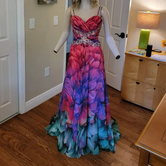 Pink Tony Bowls Paris Prom Dresses 2000 Y2K Glamour Pink Leopard Print Chiffon Gown By Tony Pink Tony Bowls Paris Prom Dresses 2000 Y2K Glamour Pink Leopard Print Chiffon Gown By Tony
